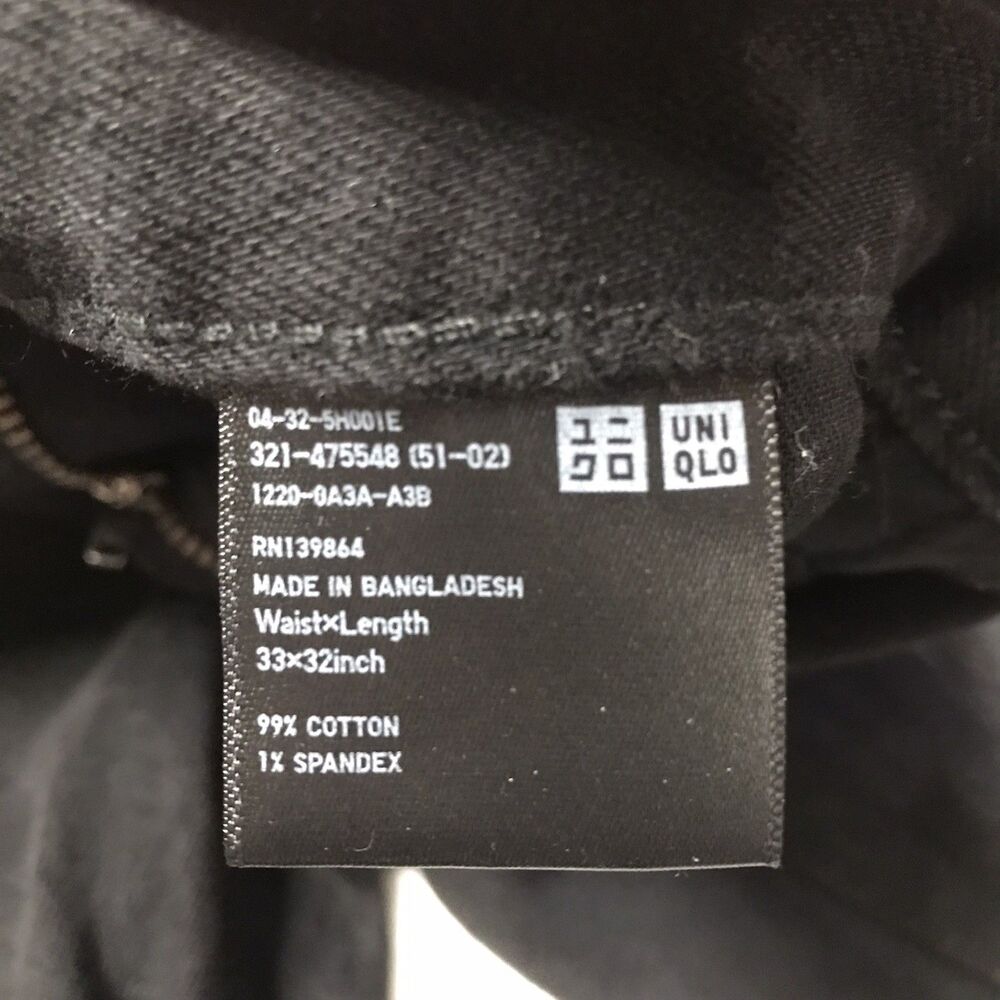 UNIQLO Selvedge Black Jeans Men 33x30 (33/32 tag) Slim Fit Straight Mid Rise - Picture 13 of 15